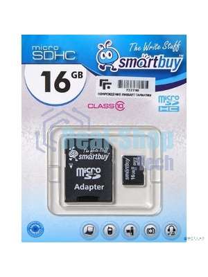 Флеш карта Smartbuy microSD 16Gb, microSDHC Class 10 (SD адаптер)