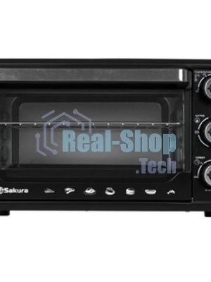 Мини-печь Sakura SA-7001HBK 35л, 3200Вт, духовка 1600Вт, конфорки 185мм+155мм (1000Вт+600Вт), механ.управление, 3 режима работы духовки (верх, низ, верх+низ), раздельная регулировка температуры духовки и конфорок, комплектация - металлическая решетка, противень и ухват. чёрны