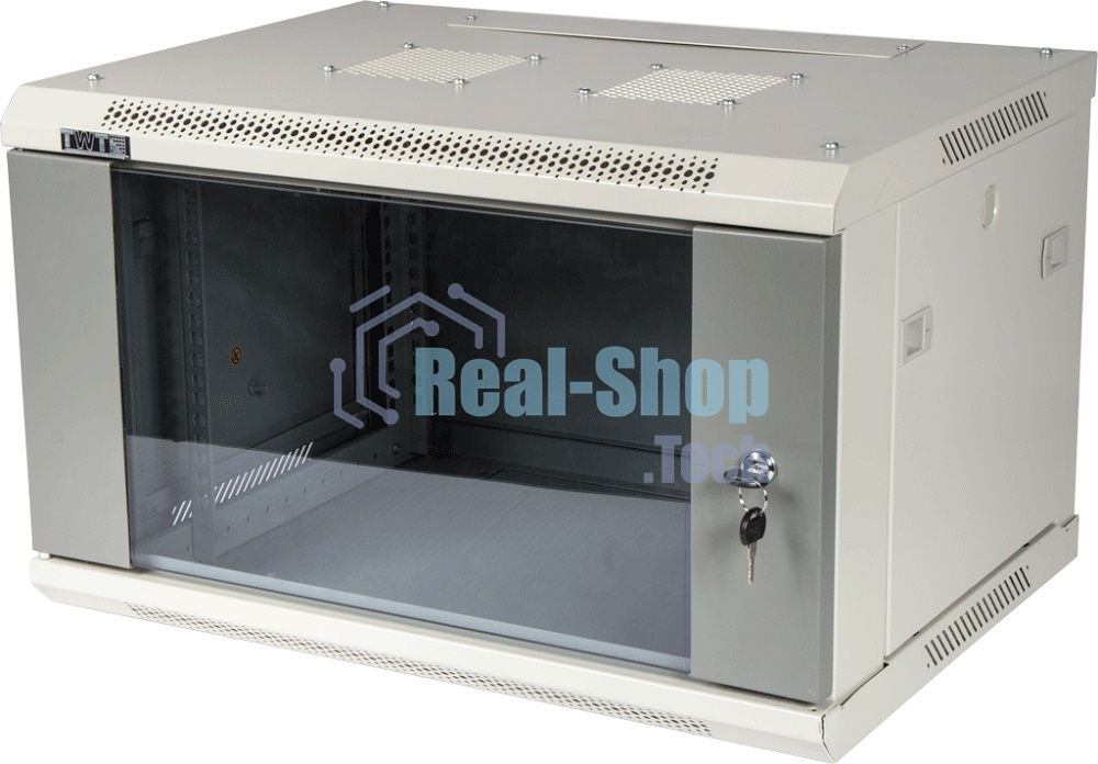 Шкаф настенный Lanmaster TWT-CBWPG-9U-6X6-GY 9U 600x600мм пер.дв.стекл съемные бок.пан. 60кг серый