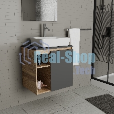 Тумба Bau Dream Blackwood 60 правая, графит, раковина BAU Cerama 48х37 белая, смеситель Hotel Dream, нерж. сталь