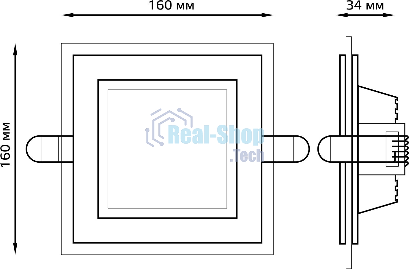 Светильник Glass кв 12W 900lm 3000K 220-240V IP20 монт Ø118х118 160x160x30 с дек стек LED