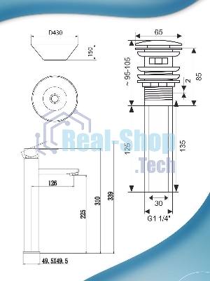 Раковина накладная со смесителем и выпуском (круглая BAU Dream D43, белая + смеситель Hotel Still, нер. сталь, выпуск клик-клак черный)