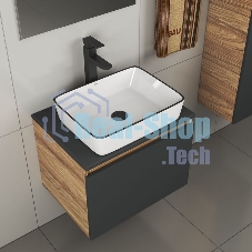 Комплект для ванной, 4 предмета (тумба Bau 60, графит + раковина BAU Hotel Black Rand 48х37 + смеситель Hotel Black, выпуск клик-клак, черный)