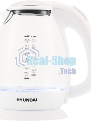 Чайник электрический Hyundai HYK-G3805 1.7 л, 2200 Вт, белый/прозрачный (корпус: стекло)