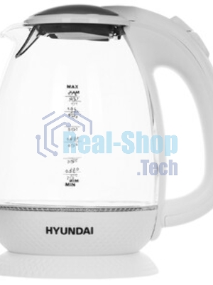 Чайник электрический Hyundai HYK-G3805 1.7 л, 2200 Вт, белый/прозрачный (корпус: стекло)