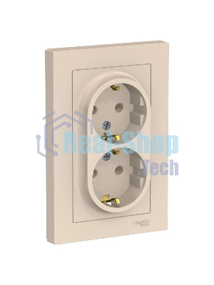Розетка 2-м AtlasDesign с заземл. 16А в сборе беж. SchE ATN000224