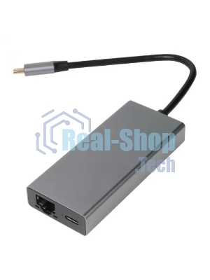 Адаптер VCOM CU459 Type-Cm --> RJ-45+2USB3.0(f) + PD100 Вт Alum Shell