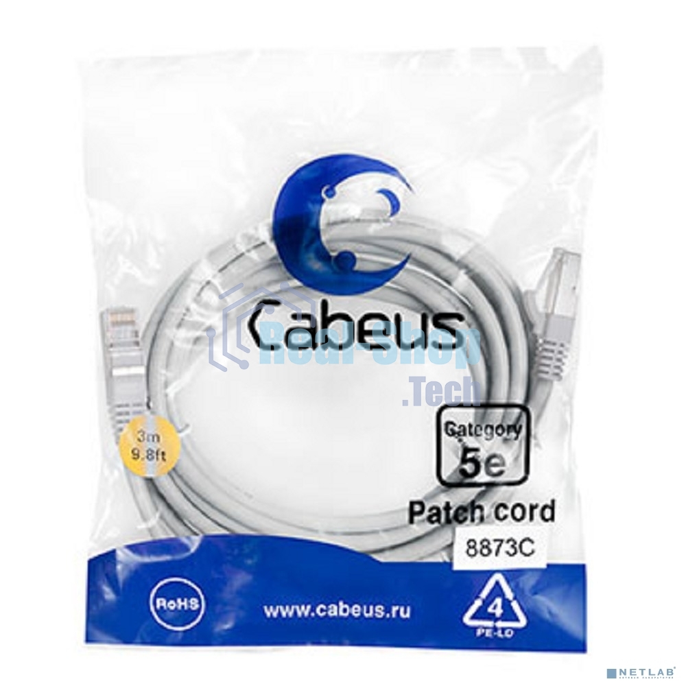 Шнур коммутационный Cabeus, Cat.5e, экр., F/UTP, RJ45/RJ45, LSZH, AWG24, 3м, серый
