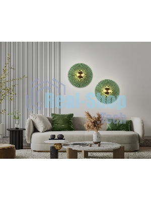 Настенный светильник Ambrella light LH72649 BK/GR латунь/зеленый 6W 3000K D300*100