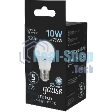 Лампа светодиодная Gauss A60 10Вт цок.:E27 шар 220B 4100K св.свеч.бел.нейт. A60 (упак.:10шт)
