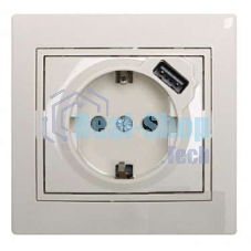 Розетка 1-м СП Мира 16А с з/к +USB крем. LEZARD 701-0303-181