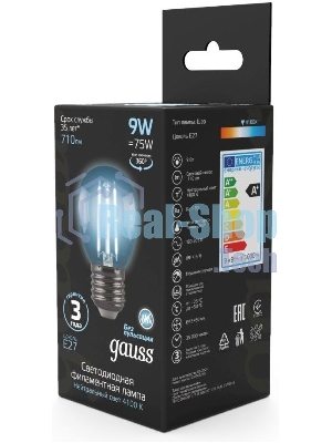 Лампа светодиодная филаментная Gauss 9Вт цок.: E27 шар 220B 4100K св. свеч. белый ней. G45 (упак.: 10 шт)