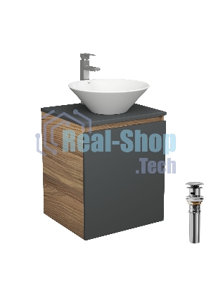 Тумба Bau Dream Blackwood 50 графит, раковина BAU Dream D43, смеситель для раковины высокий Hotel Still, нержавеющая сталь, выпуск клик клак, хром