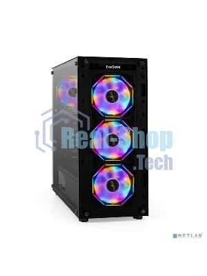 Компьютерный корпус Miditower ExeGate i3 BASE (ATX, без БП, с окном, 1*USB+1*USB 3.0, аудио, 4 вент. 12см с RGb подсветкой)