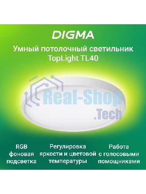 Умный светильник Digma TopLight TL40 потолоч. белый (TL40)