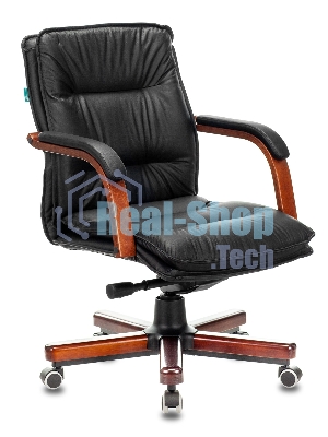 Кресло руководителя Бюрократ T-9927WALNUT-LOW/BL черный, кожа, низкая спинка, крестовина дерево