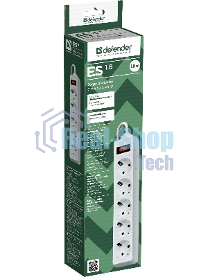 Сетевой фильтр Defender ES 99481 белый, 1.8 м, EURO, 5 розеток, 2200 Вт