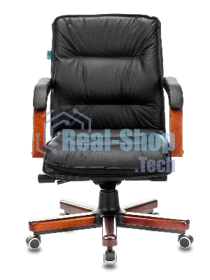 Кресло руководителя Бюрократ T-9927WALNUT-LOW/BL черный, кожа, низкая спинка, крестовина дерево