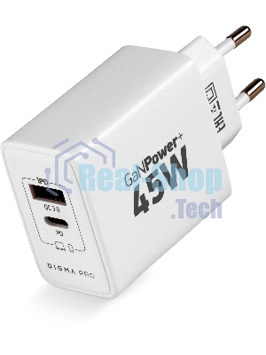 Сетевое зарядное устройство Digma Pro DPW4A 45W 3A (PD+QC) USB-C/USB-A универсальное белый (DPW4A5GX11WH)