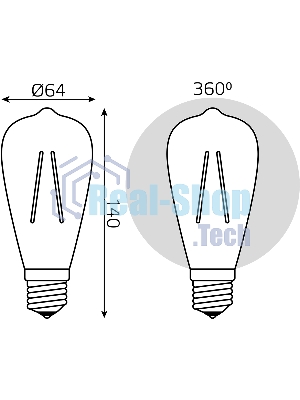 Лампа светодиодная филаментная Gauss Filament ST64 8Вт цок.: E27 эдисон 220B св. свеч. бел. теп. (упак.: 10 шт)