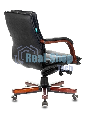 Кресло руководителя Бюрократ T-9927WALNUT-LOW/BL черный, кожа, низкая спинка, крестовина дерево