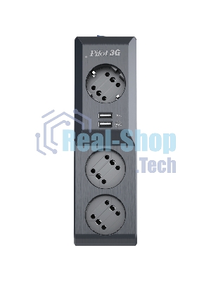 Сетевой фильтр Surge protector Pilot 3G 3xGP euro outlets, 10А/2.2 кВа, 2xUSB, 5m, черный
