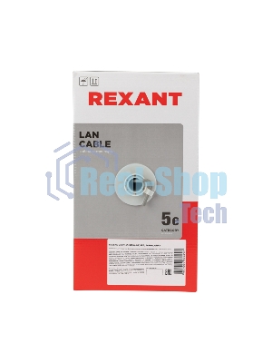 Кабель витая пара Rexant U/UTP, cat.5e, ZH нг(А)-HF, 4PR, 24AWG, внутренний, серый, 305 м