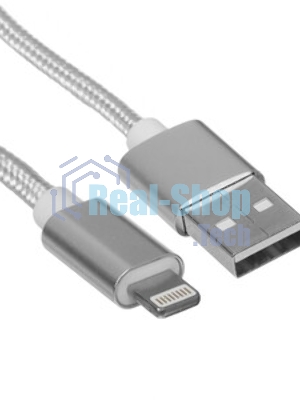 Кабель Rexant USB-Lightning 1 м, серебристая нейлоновая оплетка