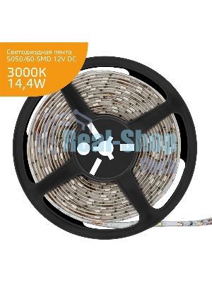 Лента светодиодная Gauss LED Elementary 5050/60-SMD 14.4W 12V DC теплый белый IP20 (ZIP Bag 5м)