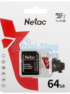 Флеш карта Netac P500 ECO 64Gb MicroSDXC U1/C10 up to 80Mb/s, retail pack with SD Adapter