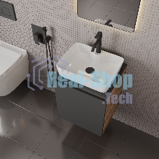 Тумба Bau Dream Blackwood 50 графит, раковина BAU Cerama 48х37 белая, смеситель Hotel Dream Black, нерж. сталь, черный, выпуск клик клак черный