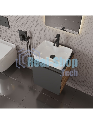 Тумба Bau Dream Blackwood 50 графит, раковина BAU Cerama 48х37 белая, смеситель Hotel Dream Black, нерж. сталь, черный, выпуск клик клак черный