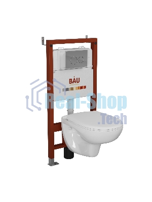 Комплект BAU 6 в 1: инсталляция BAU PRO для подвесного унитаза, унитаз подвесной безободковый Bau Novo, быстросъемное сиденье микролифт, круглая хромированная клавиша Aquanika