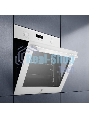 Духовой шкаф электрический Electrolux EOD6F77WV с конвекцией, приготовление на пару, объем 72 л, утапливаемые переключатели, 9 режимов,очистка каталитическая, 3 стекла в дверце, направляющие проволочные + телескопические (1 уровень), термощуп