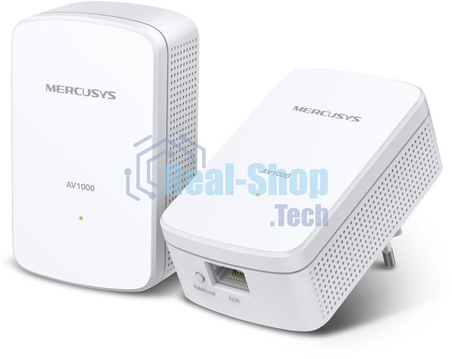 Комплект гигабитных адаптеров Mercusys AV1000 Gigabit Powerline Kit, HomePlug AV2 standard, 1 Gigabit port, 300m over electrical circuits, plug and play.