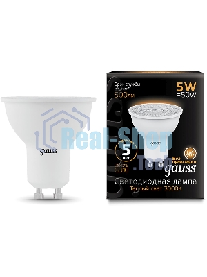 Лампа светодиодная Gauss черный 5Вт цок.:GU10 рефлектор 220B 3000K св.свеч.белый теп. MR16 (упак.:10шт)