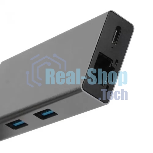 Адаптер VCOM CU459 Type-Cm --> RJ-45+2USB3.0(f) + PD100 Вт Alum Shell
