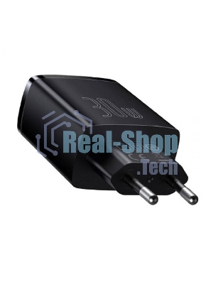 Сетевое зарядное устройство BASEUS Compact Quick Charger, два порта USB, один порт Type-C, 30W, 5V, 3.0A, черный