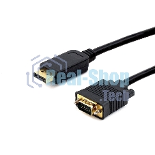 Кабель DisplayPort->VGA Cablexpert CCP-DPM-VGAM-6, 1,8м, 20M/15M, черный, экран, пакет