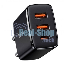 Сетевое зарядное устройство BASEUS Compact Quick Charger, два порта USB, один порт Type-C, 30W, 5V, 3.0A, черный