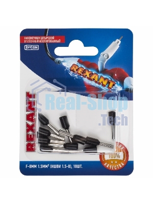 Наконечник штыревой втулочный Rexant изолированный, F-8 мм, 1.5 мм², НШВи 1.5-8/Е 1,5-8/E1508, черный, в упак. 10 шт.