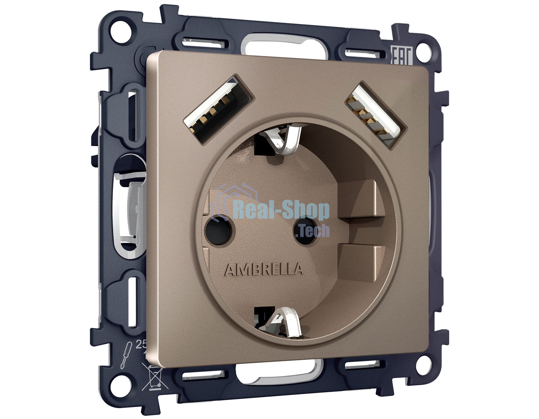 Комплект механизма электрической розетки ALFA Темная бронза матовый 2USB A+A 18W (быстрая зарядка) с/з QUANT (AP6390, VM155) MA639010