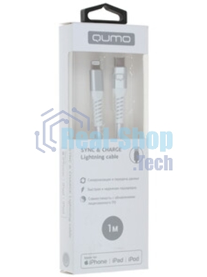 Кабель QUMO, MFI С94, Type-C на MFI Apple 8 pin, силиконовый, 1м, 2,22A, 9V, 20W, PD (белый)