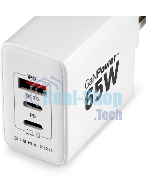 Сетевое зарядное устройство Digma Pro DPW6B 65W 3.25A (PD+QC) 2хUSB-C/USB-A универсальное белый (DPW6B5GX12WH)