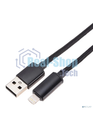 Кабель Rexant USB-A - Lightning для Apple, 2,4А, 1м, в черной нейлоновой оплетке, c LED дисплеем