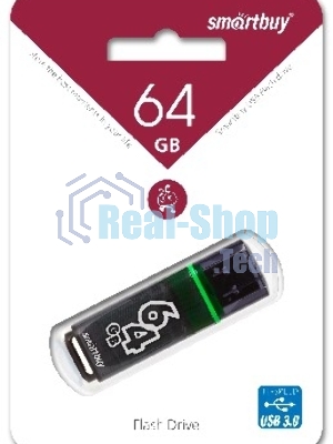 Флешка USB SmartBuy GLOSSY SERIES DARK GREY (SB64 GbGS-DG), 64Gb, USB 3.0, R/W 75/30, серый/зеленый