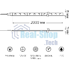 Лента светодиодная Basic Gauss 12V 9,6W/m 624lm/m 4000K IP20 LED 2m 1/100