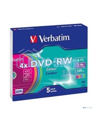 Диск DVD-RW Verbatim 4.7Gb 4x Slim case (5шт) Color (43563)