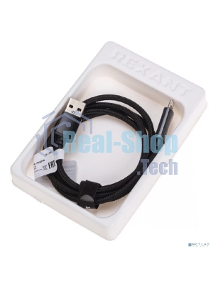 Кабель Rexant USB-A - Lightning для Apple, 2,4А, 1м, в черной нейлоновой оплетке, c LED дисплеем