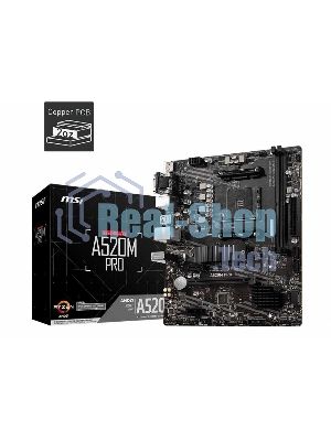 Материнская плата MSI A520M PRO, AM4, AMD A520, 2xDDR4, 4xSATA, 1xM.2, 1xPCIe 3.0 x16, 1xVGA, 1xDP, 1xHDMI, 1x 1Gb LAN, 2xUSB 2.0, 4xUSB 3.2 Gen 1, 3x3.5 мм, 7.1, mATX